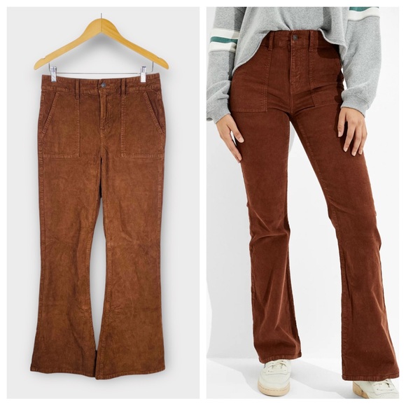 American Eagle Outfitters Pants - NEW AE Corduroy Super High-Waisted Flare Pant Brown Corduroy size 10